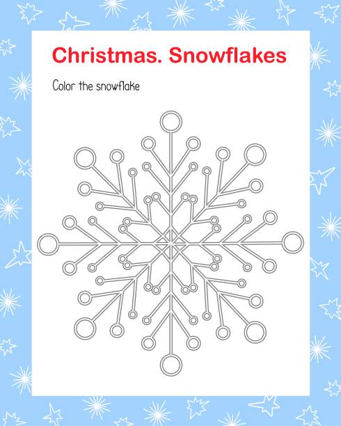 雪花简单勾勒卡通着色页矢量插画，寒假圣诞和新年可打印教育或休闲游戏，儿童活动作业，教师资源图片下载