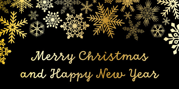 黑色金色别致的圣诞贺卡，文字圣诞快乐，新年快乐图片下载