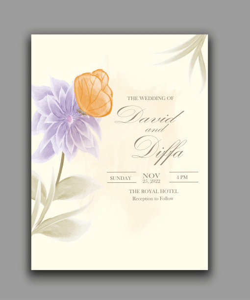 简单而优雅的婚礼请柬与水彩元素看起来如此美丽图片下载