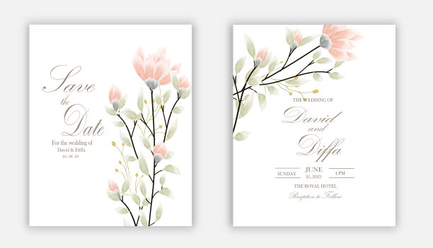 简单而优雅的婚礼请柬与水彩元素看起来如此美丽图片下载