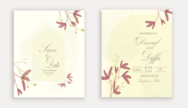 简单而优雅的婚礼请柬与水彩元素看起来如此美丽图片下载