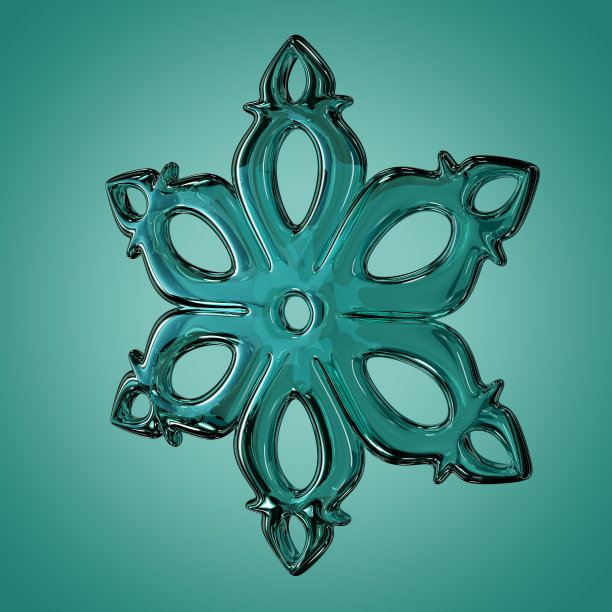 玻璃雪花图标3D插图图片下载