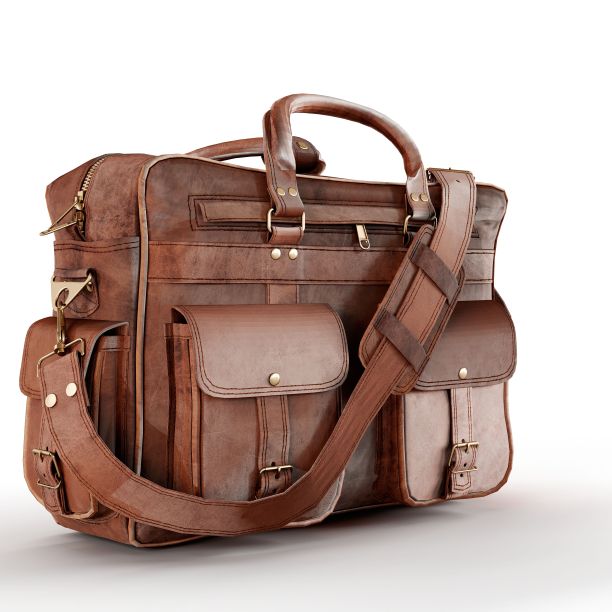 一个皮革公文包孤立在白色背景的3d插图图片下载