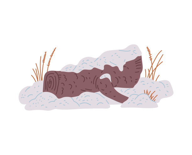 树干树桩覆盖着平坦的积雪，矢量插图孤立在白色上。图片下载