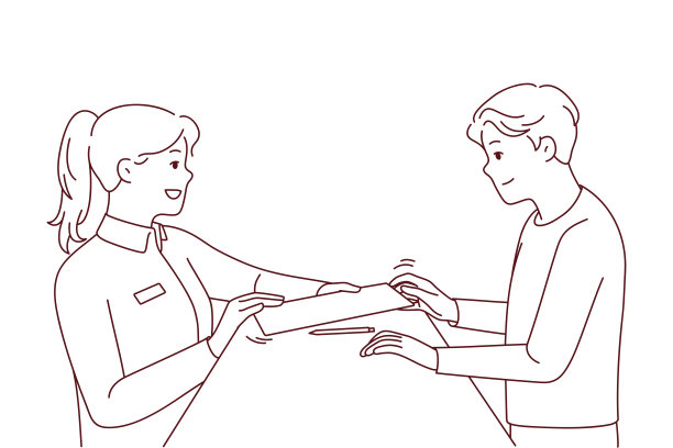 女接待员将文件交给客户签字图片下载