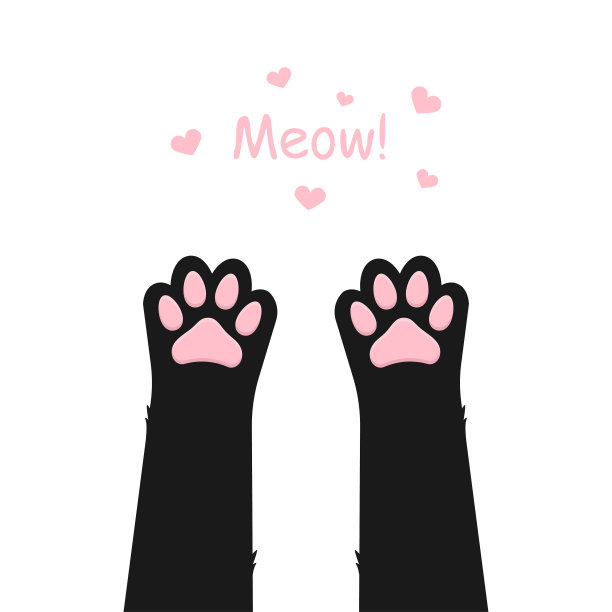 黑猫爪在白色背景可爱的平面插图图片下载