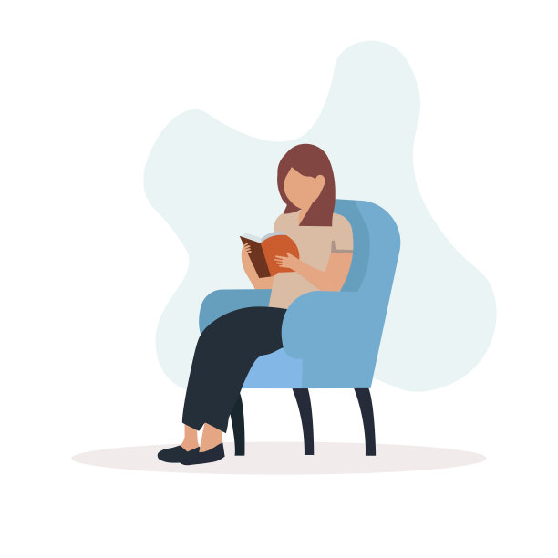 坐在椅子上看书的女人。热爱书籍的观念和读书、学习、备考。矢量插图。图片下载