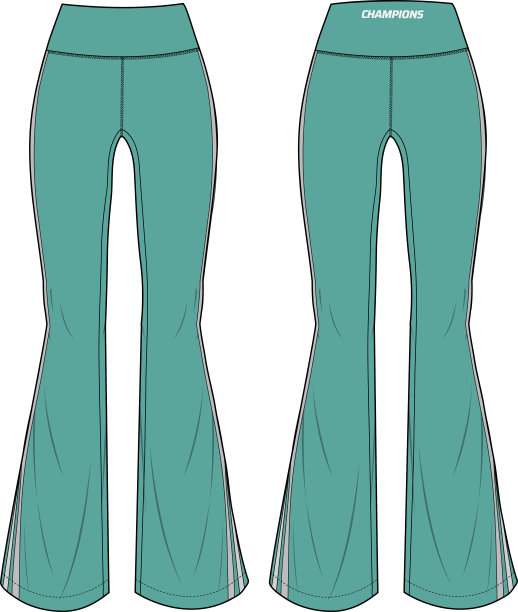 女性靴切flare tights打底裤瑜伽裤设计平面草图矢量插图，压缩裤概念与前和后视图，紧身衣慢跑，健身，和积极穿裤设计。图片下载