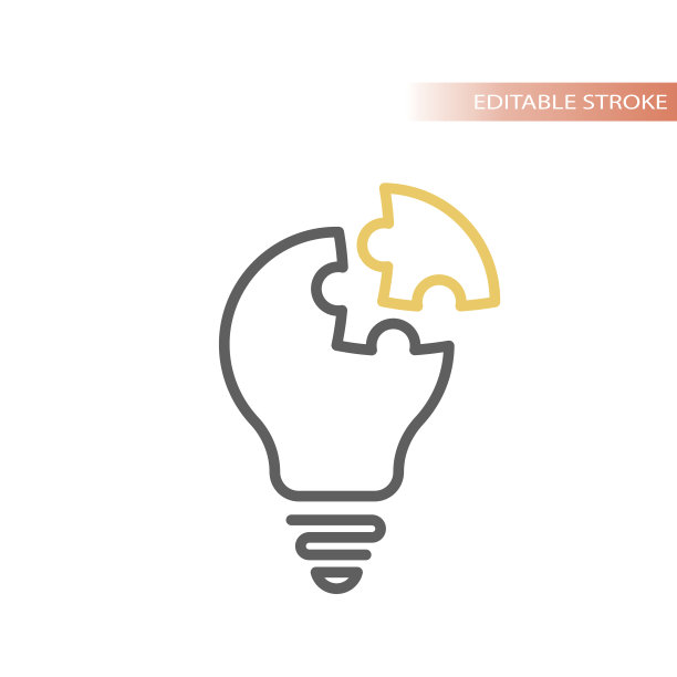 灯泡和拼图片线矢量图标图片下载