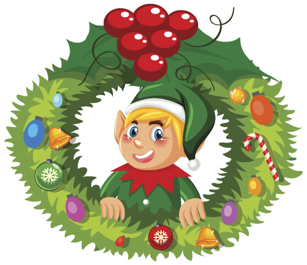 卡通风格的精灵圣诞花环图片下载