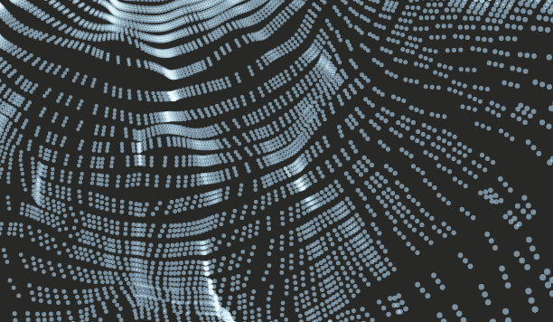 带有动态粒子的抽象背景。圆形网格图案。用于商业、科学或技术的三维矢量插图。图片下载