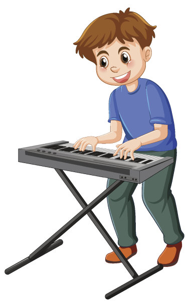 男孩玩电子键盘钢琴矢量图片下载
