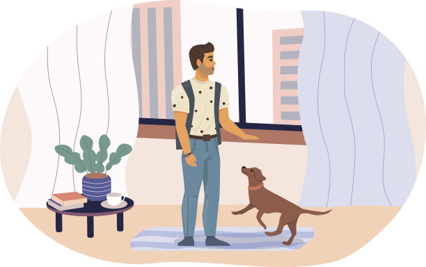 年轻人在家教他的狗基本的命令图片下载