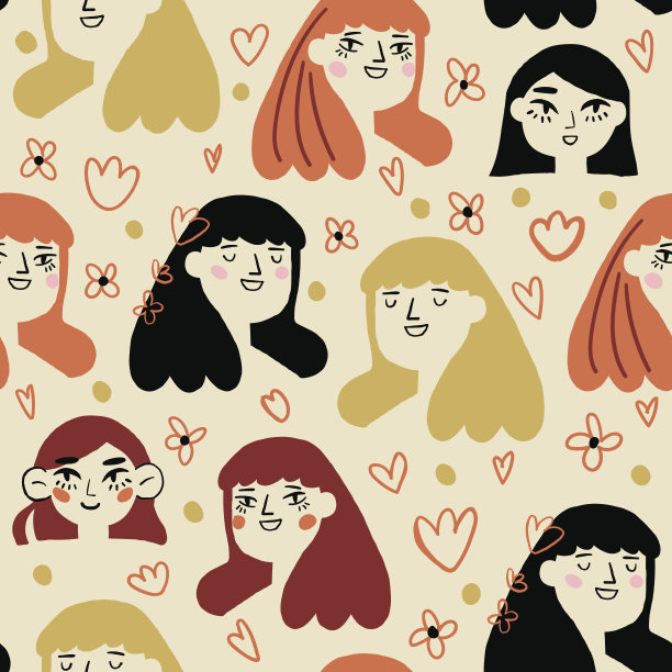 浪漫的女孩。美丽的女孩在花园矢量设计。浪漫女孩无缝模式。图片下载