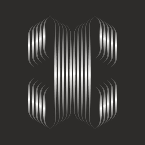 字母X字母初始标志3d效果，哥特式风格银色渐变平行细线，金属条纹缎带，字体装饰书法会徽为精品。图片下载