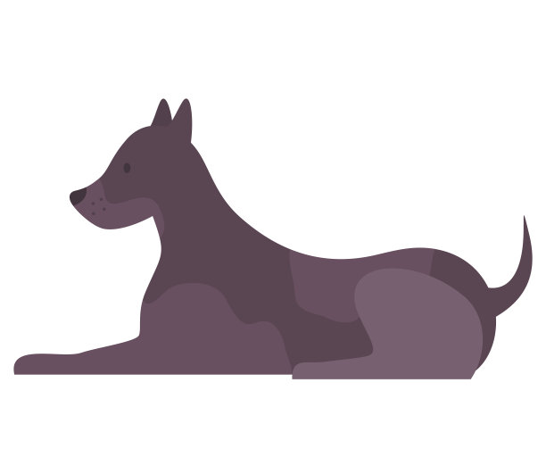 可爱的卡通狗与黑色的毛坐在侧视图。宠物短毛黑狗，家养动物图片下载