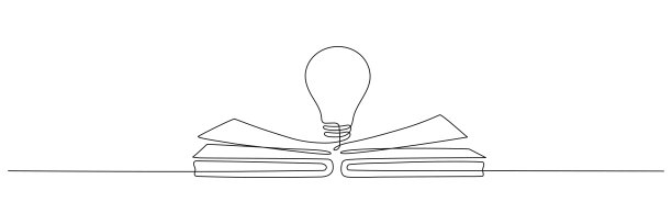 灯泡上面的书连续一行美术画。图片下载