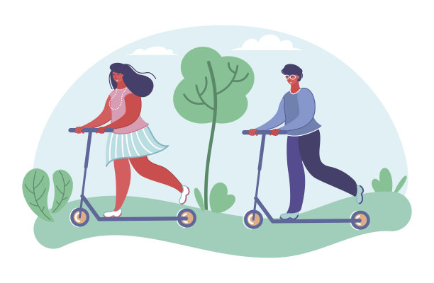 青年人物骑踏板车平矢量图片下载