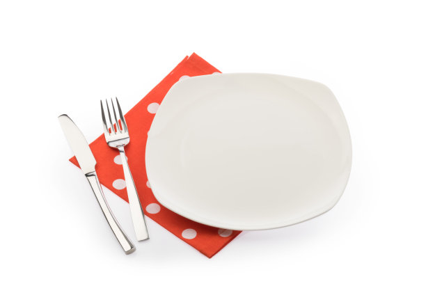 空盘子，叉和刀孤立在白色图片下载
