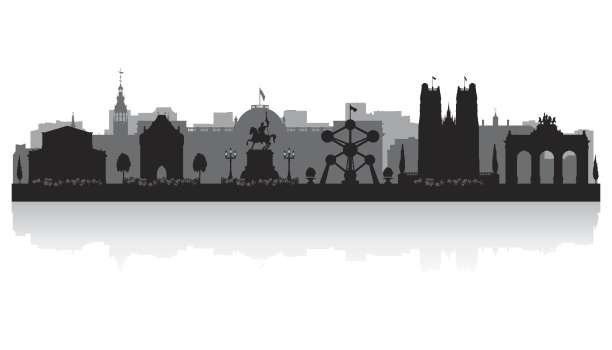 比利时布鲁塞尔城市天际线剪影图片下载