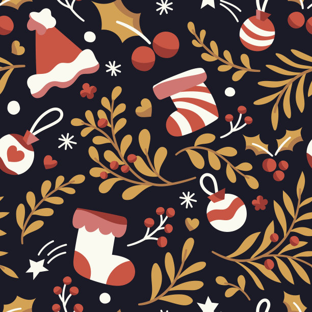 矢量圣诞无缝模式。手绘寒假插画。时尚印花，墙纸或织物的新潮重复纹理。图片下载