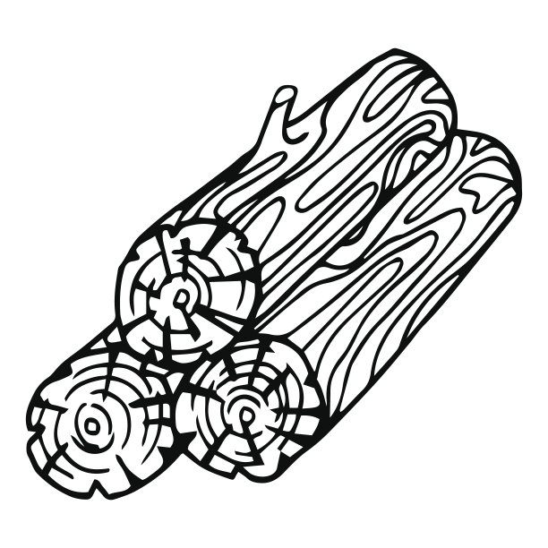 堆叠三根原木卡通矢量和插图，手绘风格，孤立在白色背景上。图片下载