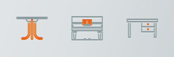 设线办公桌、圆桌和三角钢琴图片下载