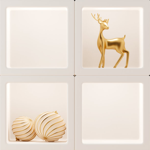 3D抽象圣诞灯背景与米色圣诞装饰图片下载