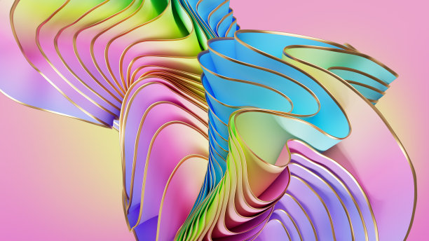 3d渲染，抽象的彩色背景与丝绸花边，折叠的垂坠，纺织挥舞，柔和的渐变。现代时尚壁纸图片下载