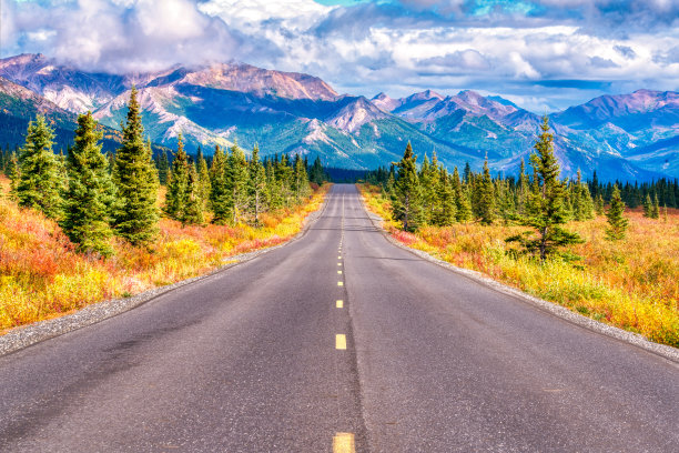 穿过德纳里国家公园的漫长道路图片下载