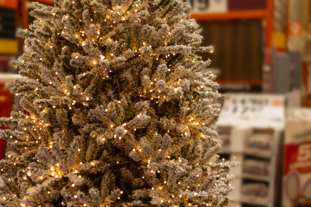 超市里装饰着的圣诞树图片下载