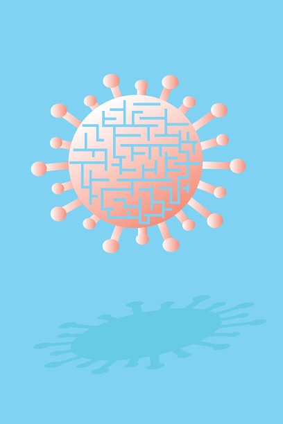 冠状病毒细胞的插图，其内部有一个迷宫，隔离在蓝色背景上图片下载