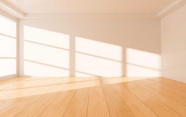 木地板空房间，室内几何场景，三维渲染。图片下载