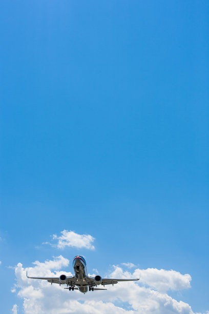 飞机在蓝天上飞行的垂直镜头图片下载