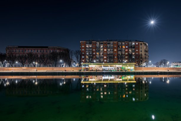 意大利米兰navigli码头上晴朗夜空的美丽照片图片下载