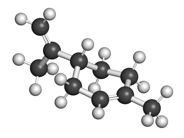 柠檬烯(d -柠檬烯)柑橘香味分子。3 d渲染。图片下载