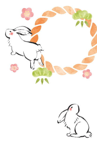 兔年卡，毛笔书写，日式风格，年卡相框，模板。图片下载