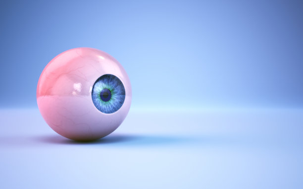 逼真明亮的眼球蓝色，在蓝色无尽的背景图片下载