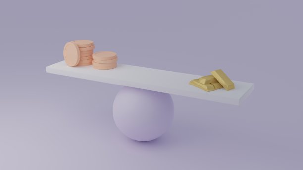 3D渲染的未来规模比较硬币和金条图片下载