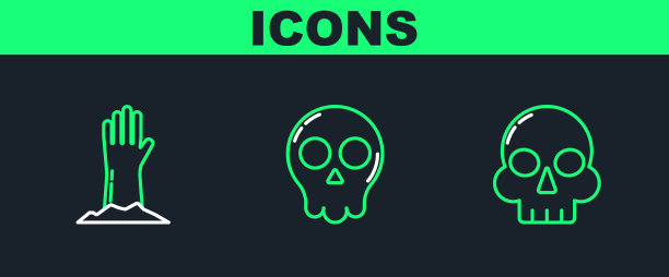 设置线骷髅僵尸手和图标图片下载