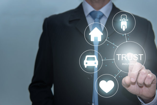 商人触摸信任图标。生活，房子，汽车和摩托车图片下载