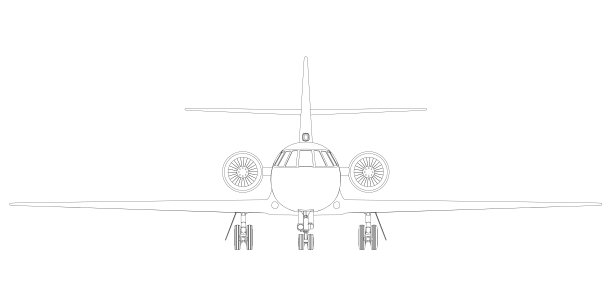 白色背景上的黑色线条勾勒出一架客机的轮廓。前视图。3 d。矢量插图。图片下载