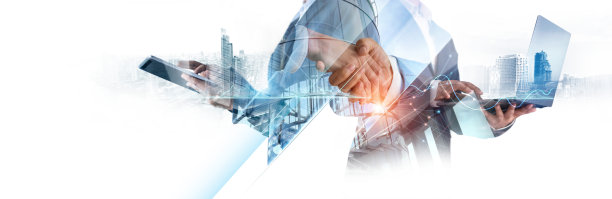 数字技术，商业网络连接，团队合作，交易，伙伴关系和数据交换，投资分析，计划和战略。商人在智能城市中使用数字设备。图片下载