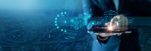 数字银行，在全球商业网络上使用数字银行和在线支付的商人，数字营销。金融和银行网络。病毒银行，客户网络和网络安全。图片下载