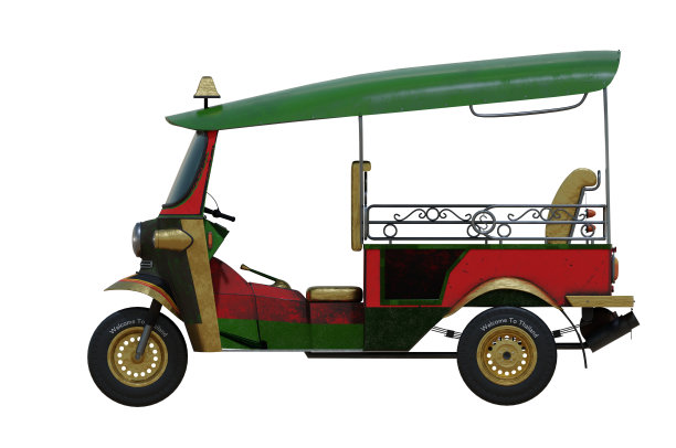 3D插图，3D渲染。侧视图。泰国本地三轮出租车，泰国嘟嘟车，亚洲，曼谷，泰国圣诞，新年旅游概念图片下载