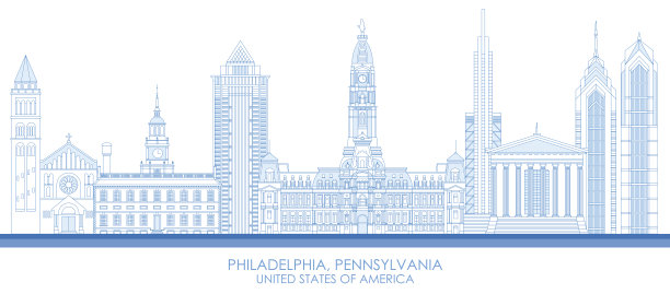 美国宾夕法尼亚州费城的天际线全景图图片下载