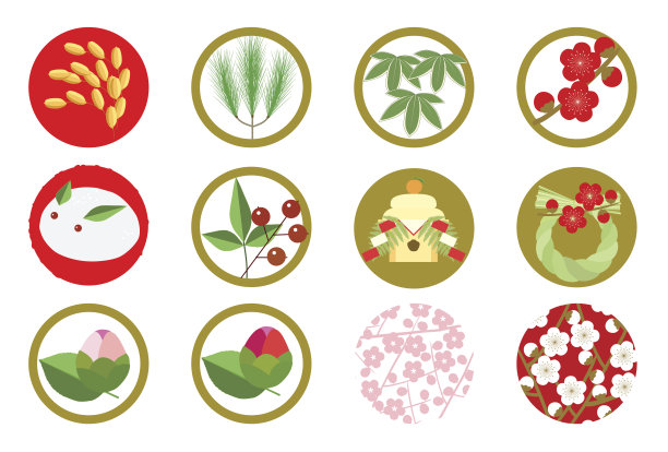 日本新年装饰的圆形图标图片下载