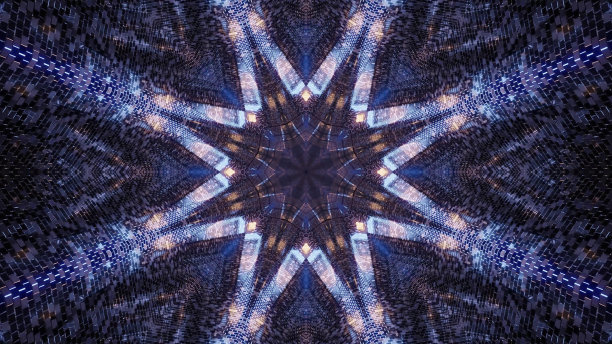 一个开明的镶嵌星形万花筒图案的3D插图图片下载