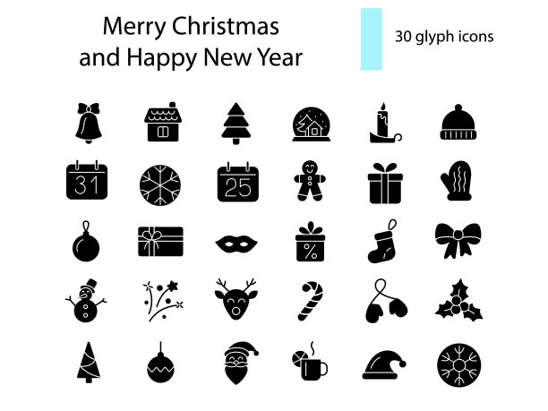 圣诞新年字形图标集：姜饼人面具鹿图片下载