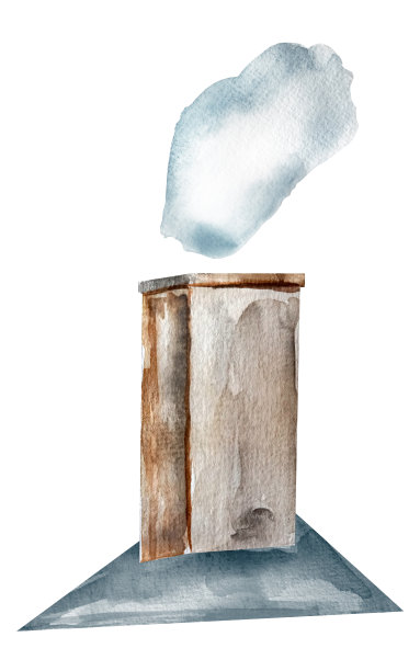 灰色工业管道烟囱与蓝色屋顶上的烟水彩插图图片下载